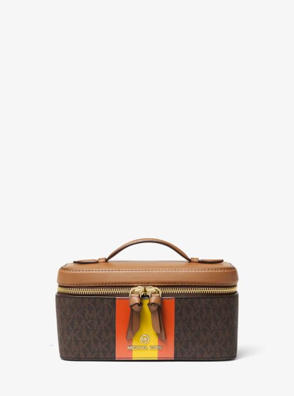 Damske Cestovné Tašky Michael Kors Medium Logo Stripe Trunk Travel Case Hnede Oranžové Žlté - Kabelky Michael Kors Akcia | PLHRN-9385